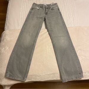 Grey wide leg mid rise jeans